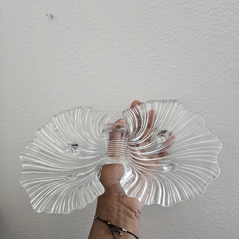 shell shape clear glass‎ Seascape Florida pattern two-part footed serving dish